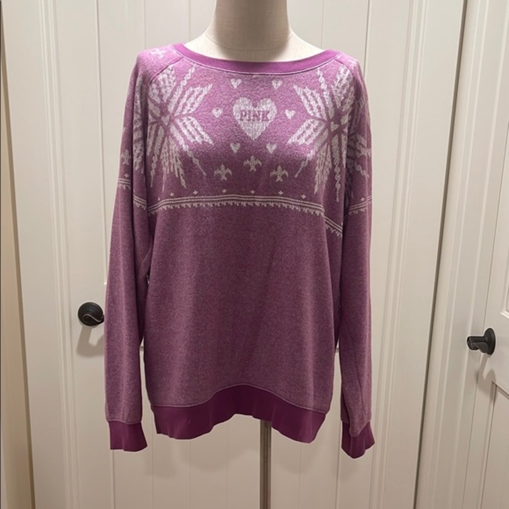 Pink Victoria's Secret Purple Snowflake Crew Neck Sweatshirt Pre-Loved Condition